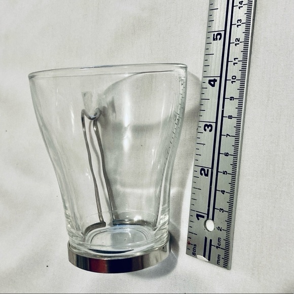 Set of Glass Espresso Demitasse Mugs  Silver Colored Chrome Base Cuff/Handle - Picture 3 of 6